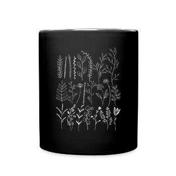Cottagecore Aesthetic Flowers Botanic Floral Line - Full Colour Mug - black - Front
