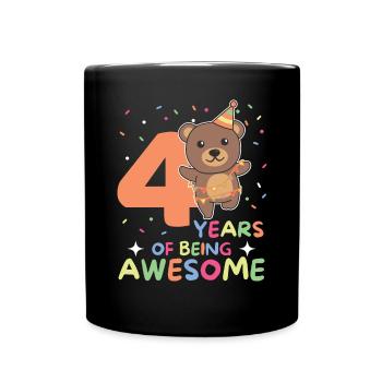 Bear for 4th birthday children four years old - Full Colour Mug - black - Front