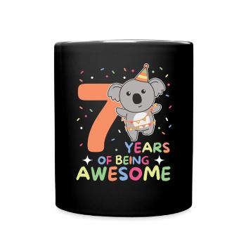 Koala zum 7. Geburtstag Kinder sieben Jahre alt - Tasse einfarbig - Schwarz - Vorne