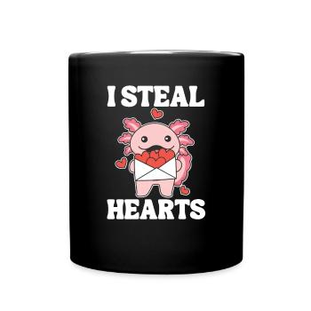Axolotl zum Valentinstag ich stehle Herzen - Tasse einfarbig - Schwarz - Vorne