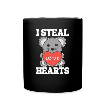 Maus zum Valentinstag ich stehle Herzen - Tasse einfarbig - Schwarz - Vorne