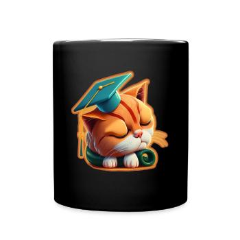 Abschluss Schlafen Katze Uni Master Bachelor - Tasse einfarbig - Schwarz - Vorne