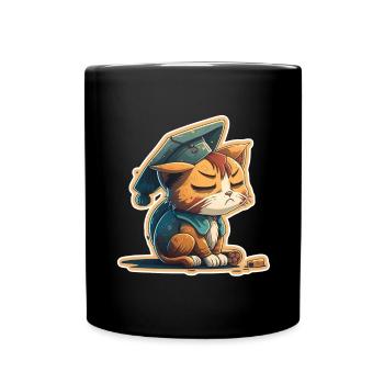 Abschluss Schlafen Katze Uni Master Bachelor - Tasse einfarbig - Schwarz - Vorne