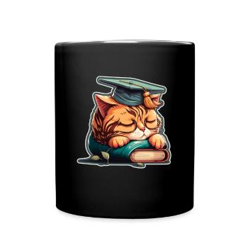 Abschluss Schlafen Katze Uni Master Bachelor - Tasse einfarbig - Schwarz - Vorne