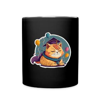 Abschluss Schlafen Katze Uni Master Bachelor - Tasse einfarbig - Schwarz - Vorne
