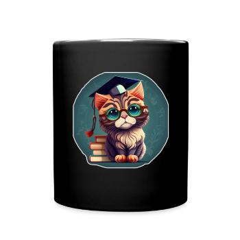 Abschluss Schlafen Katze Uni Master Bachelor - Tasse einfarbig - Schwarz - Vorne