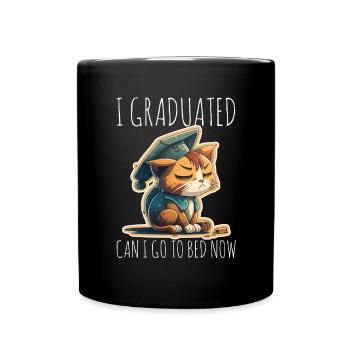 Abschluss Schlafen Katze Uni Master Bachelor - Tasse einfarbig - Schwarz - Vorne