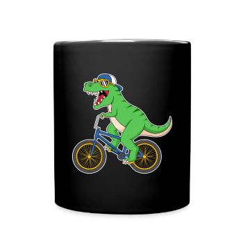 Dino Dinosaur on Bicycle - Full Colour Mug - black - Front