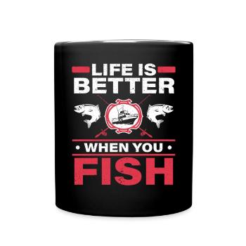 Das Leben ist besser, wenn Sie fischen Fischer Angeln - Tasse einfarbig - Schwarz - Vorne