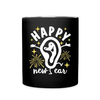 Happy New Year - Ohr - Neujahr - Sylvester - Party - Tasse einfarbig - Schwarz - Vorne