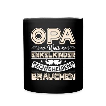 Opa Weil Enkelkinder Echte Helden Brauchen - Tasse einfarbig - Schwarz - Vorne
