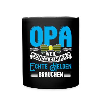 Opa Weil Enkelkinder Echte Helden Brauchen - Tasse einfarbig - Schwarz - Vorne