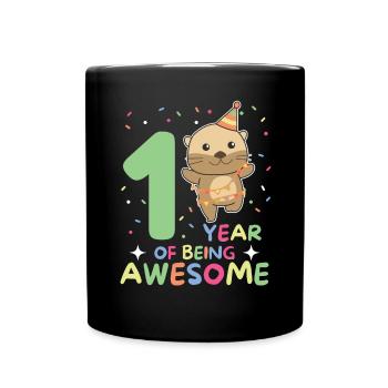 Otter for the 1st birthday for children one year old - Full Colour Mug - black - Front