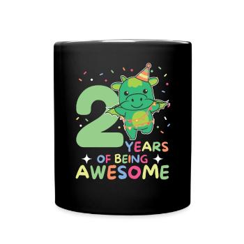 Drache zum 2. Geburtstag Kinder zwei Jahre alt - Tasse einfarbig - Schwarz - Vorne