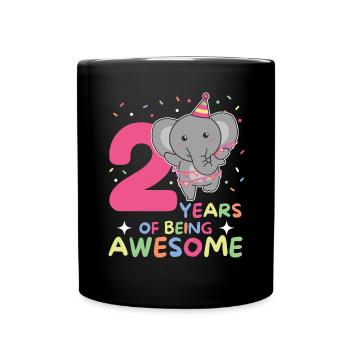 Elefant zum 2. Geburtstag Kinder zwei Jahre alt - Tasse einfarbig - Schwarz - Vorne