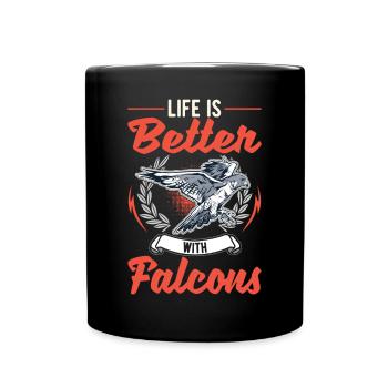 Das Leben ist besser mit Falken Falkner - Tasse einfarbig - Schwarz - Vorne