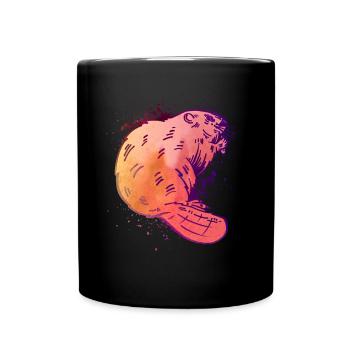 Biber mit Aquarellfarben - Lustiger Biber - Tasse einfarbig - Schwarz - Vorne