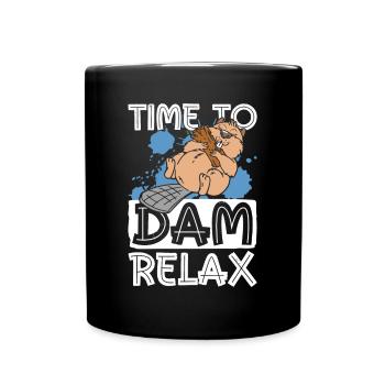 Zeit zum Entspannen - Lustiger Biber - Tasse einfarbig - Schwarz - Vorne