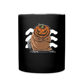 Castor à tête de citrouille - Castor d’Halloween - Mug uni - noir - Devant