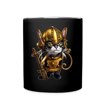 Anime Katze, Katze, Steampunk Katze - Tasse einfarbig - Schwarz - Vorne