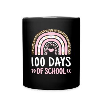 Cute 100th Day Of School 100 Days Leopard Rainbowf - Full Colour Mug - black - Front