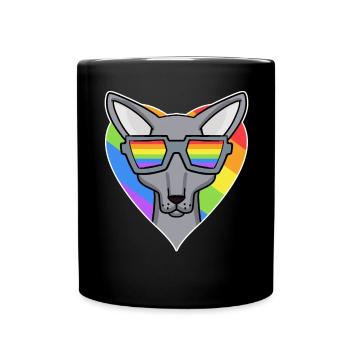 Gay Regenbogen - Katze mit Brille - Sphynx - Tasse einfarbig - Schwarz - Vorne