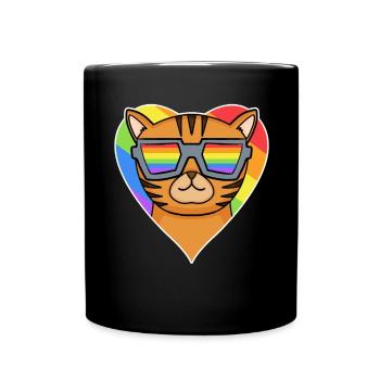 Gay Regenbogen - Katze mit Brille - Bengalkatze - Tasse einfarbig - Schwarz - Vorne