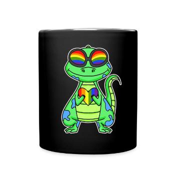 Gay Rainbow Heart Dinosaurs - Full Colour Mug - black - Front