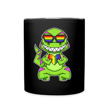 Gay Rainbow Heart Dinosaurs - Full Colour Mug - black - Front