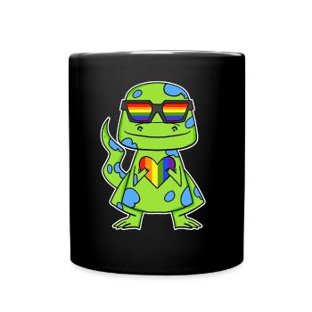 Gay Rainbow Heart Dinosaurs - Full Colour Mug - black - Front
