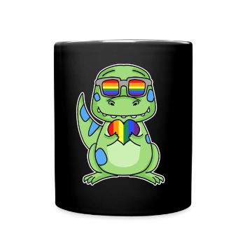 Gay Rainbow Heart Dinosaurs - Full Colour Mug - black - Front