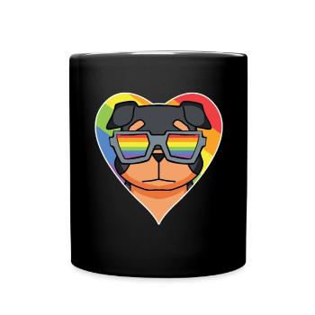 Rainbow - Dog with glasses - Rottweiler - Full Colour Mug - black - Front