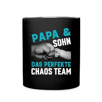 Papa und Sohn das perfekte Chaos Team - Tasse einfarbig - Schwarz - Vorne
