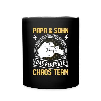 Papa und Sohn Chaos Team - Tasse einfarbig - Schwarz - Vorne