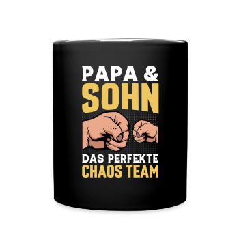 Papa und Sohn Chaos Team Geschenk - Tasse einfarbig - Schwarz - Vorne