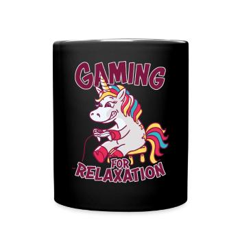 Gaming for relaxation Einhorn lustiger Spruch - Tasse einfarbig - Schwarz - Vorne