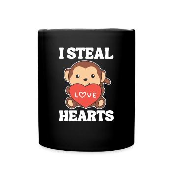 Affe zum Valentinstag ich stehle Herzen - Tasse einfarbig - Schwarz - Vorne