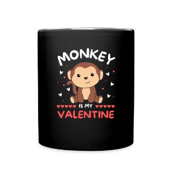 Monkey for Valentine's Day cute animals with hearts - Full Colour Mug - black - Front