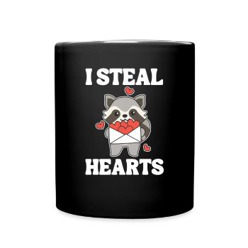 Waschbär zum Valentinstag ich stehle Herzen - Tasse einfarbig - Schwarz - Vorne