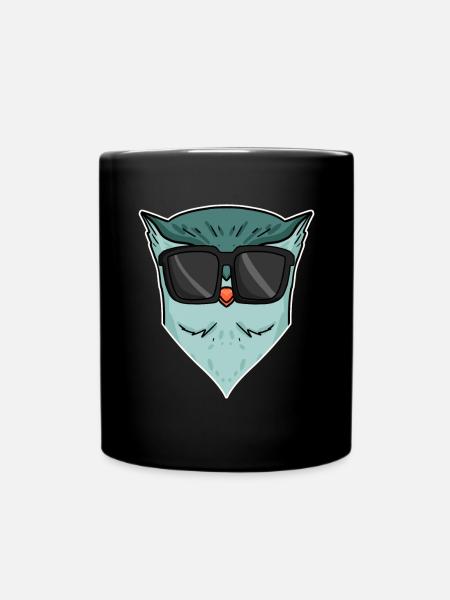 Eule mit Sonnenbrille - Tasse einfarbig - Schwarz