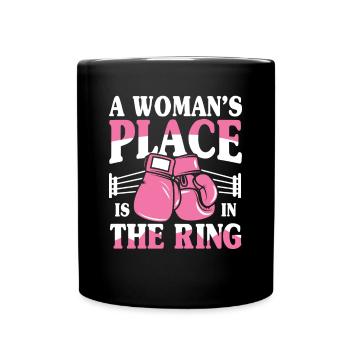 A Woman's Place Is In The Ring - Tasse einfarbig - Schwarz - Vorne