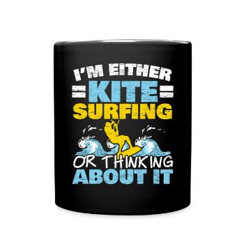 Ich surfe entweder oder denke darüber nach Kitesurfer - Tasse einfarbig - Schwarz - Vorne