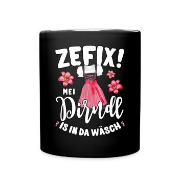 Mei Dirndl is in da Wäsch Trachtenshirt Damen - Tasse einfarbig - Schwarz - Vorne