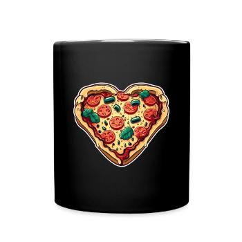 Pizza is my Valentine Fastfood Pizzaliebe Herz - Tasse einfarbig - Schwarz - Vorne