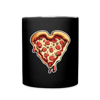 Pizza is my Valentine Fastfood Pizzaliebe Herz - Tasse einfarbig - Schwarz - Vorne
