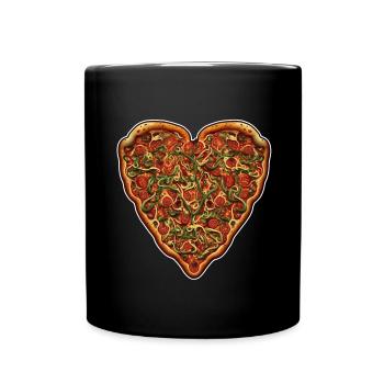 Pizza is my Valentine Fastfood Pizzaliebe Herz - Tasse einfarbig - Schwarz - Vorne