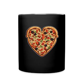 Pizza is my Valentine Fastfood Pizzaliebe Herz - Tasse einfarbig - Schwarz - Vorne