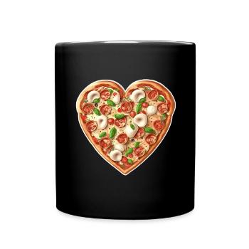Pizza is my Valentine Fastfood Pizzaliebe Herz - Tasse einfarbig - Schwarz - Vorne