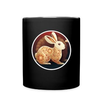 Lapin Chine Lapin Fleurs du Nouvel An chinois - Mug uni - noir - Devant