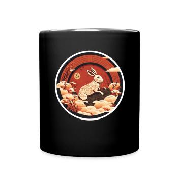 Hase China Kaninchen Chinesisches Neujahr Blumen - Tasse einfarbig - Schwarz - Vorne